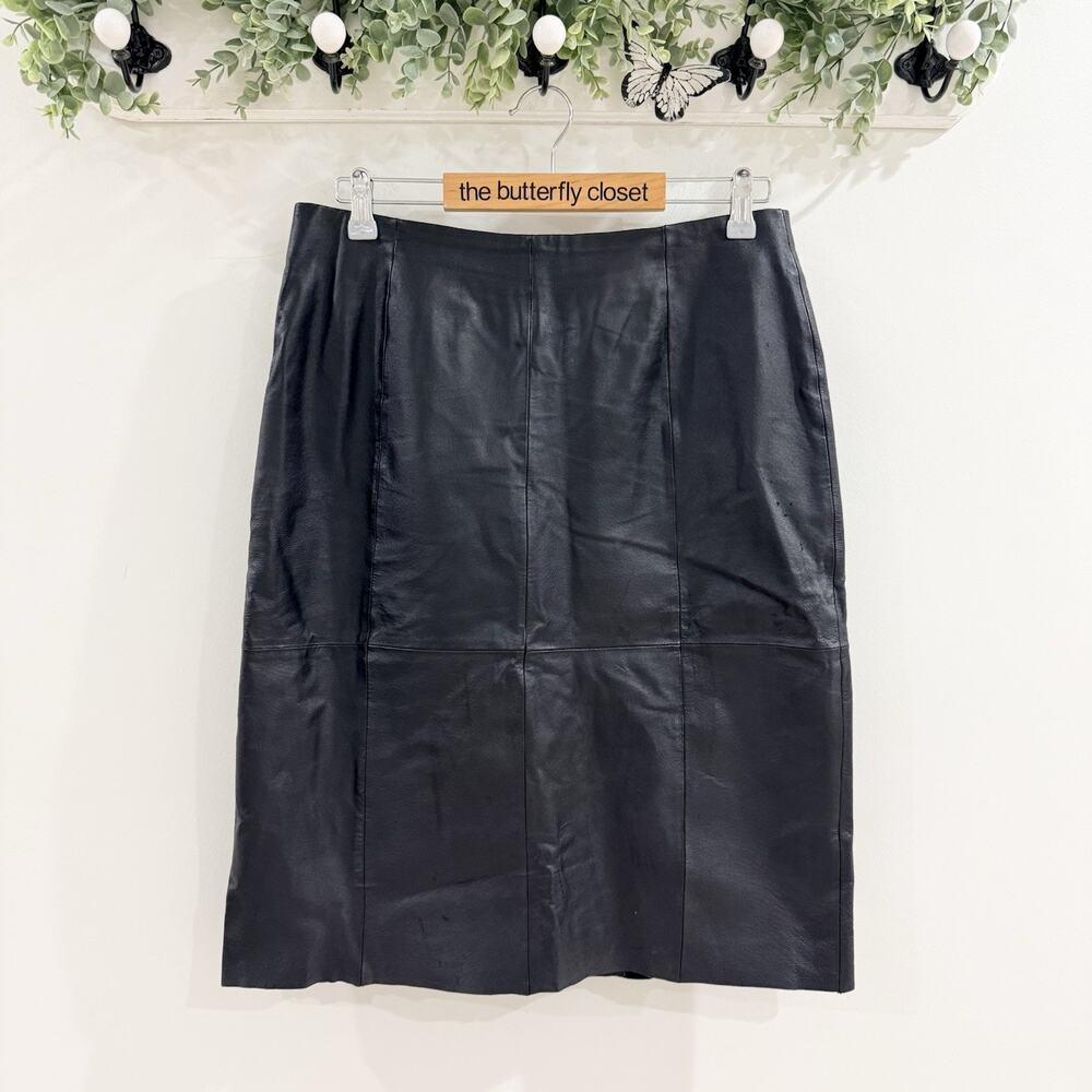vintage Spanner Leather Mid Length Pencil Skirt Black Cross goth grunge biker